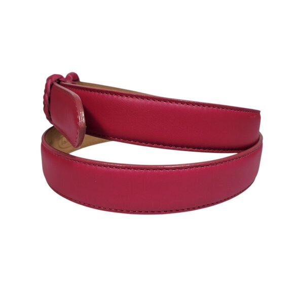 Talbots Hot Pink Smooth Leather Belt Women's M Braided-Trim Made Italy - Picture 4 of 7